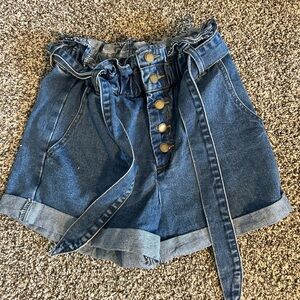 Forever 21 Blue Paper-Bag Waist Jean Shorts